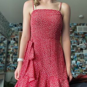 shein red and white wrap tie dress